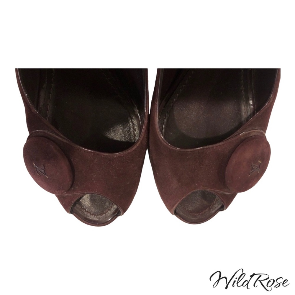 LOUIS VUITTON Aubergine Purple Suede Chelsea Peep-Toe Pumps Size 36.5 - Picture 6 of 16